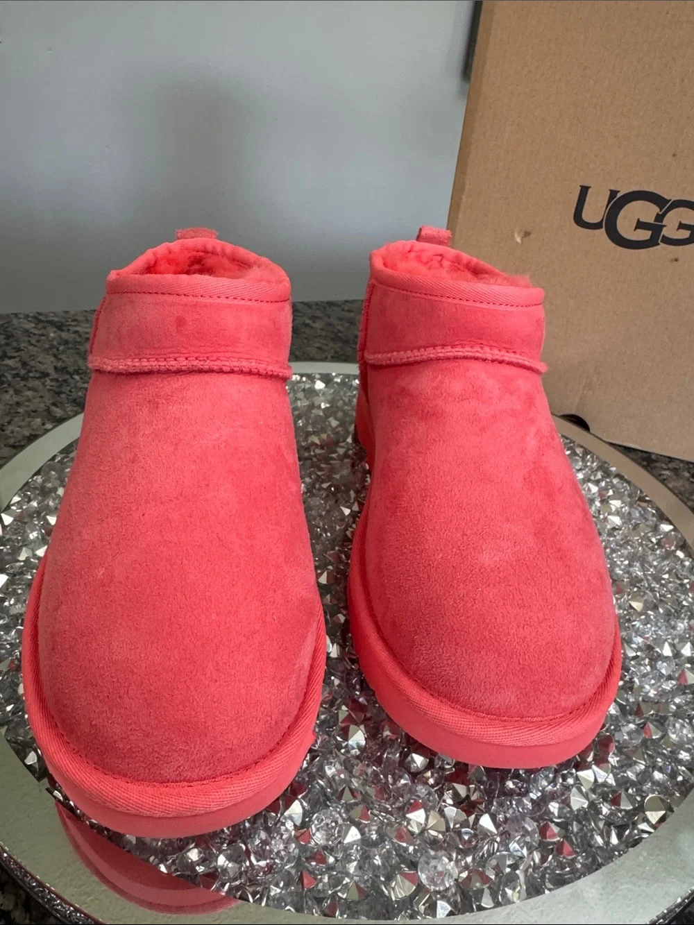 UGG Pink Suede Classic ultra Mini Bootie NEW 9